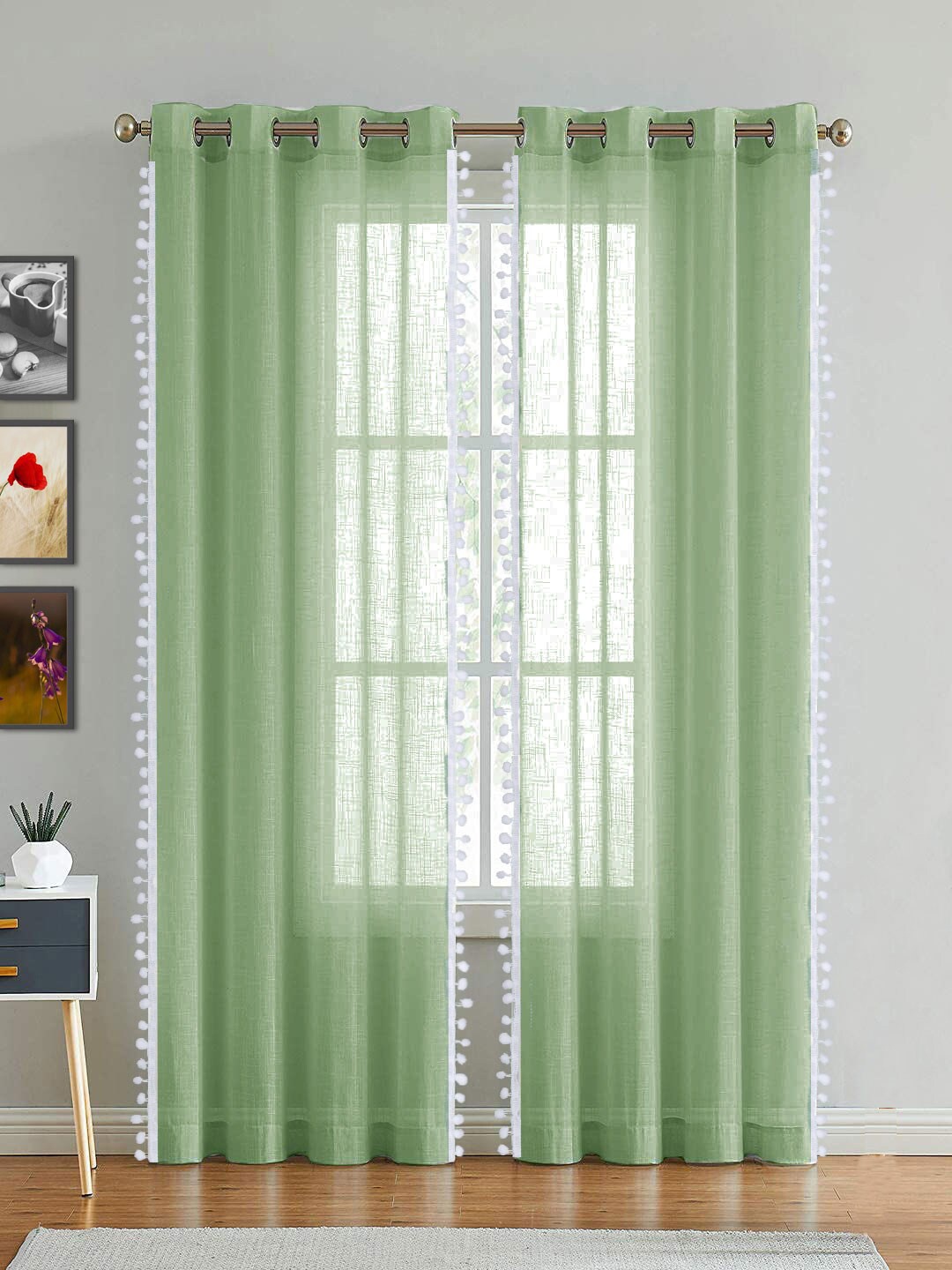 

HOMEMONDE Sheer Door Curtain, Green