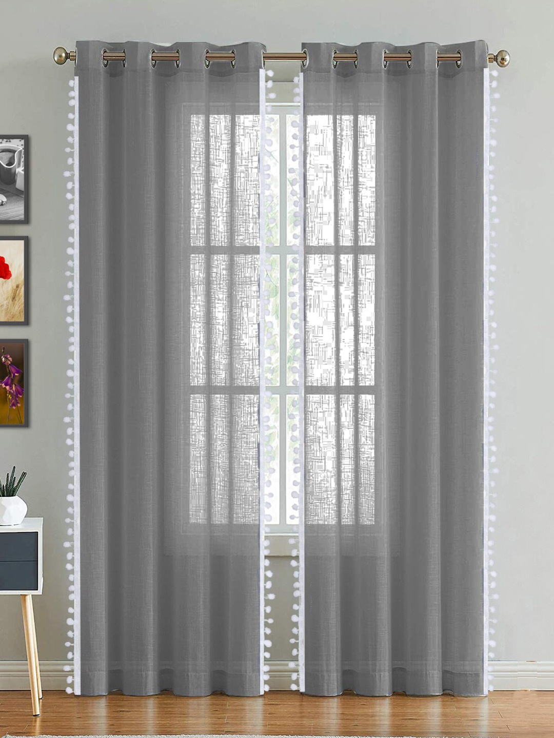 

HOMEMONDE Sheer Cotton Door Curtain, Grey