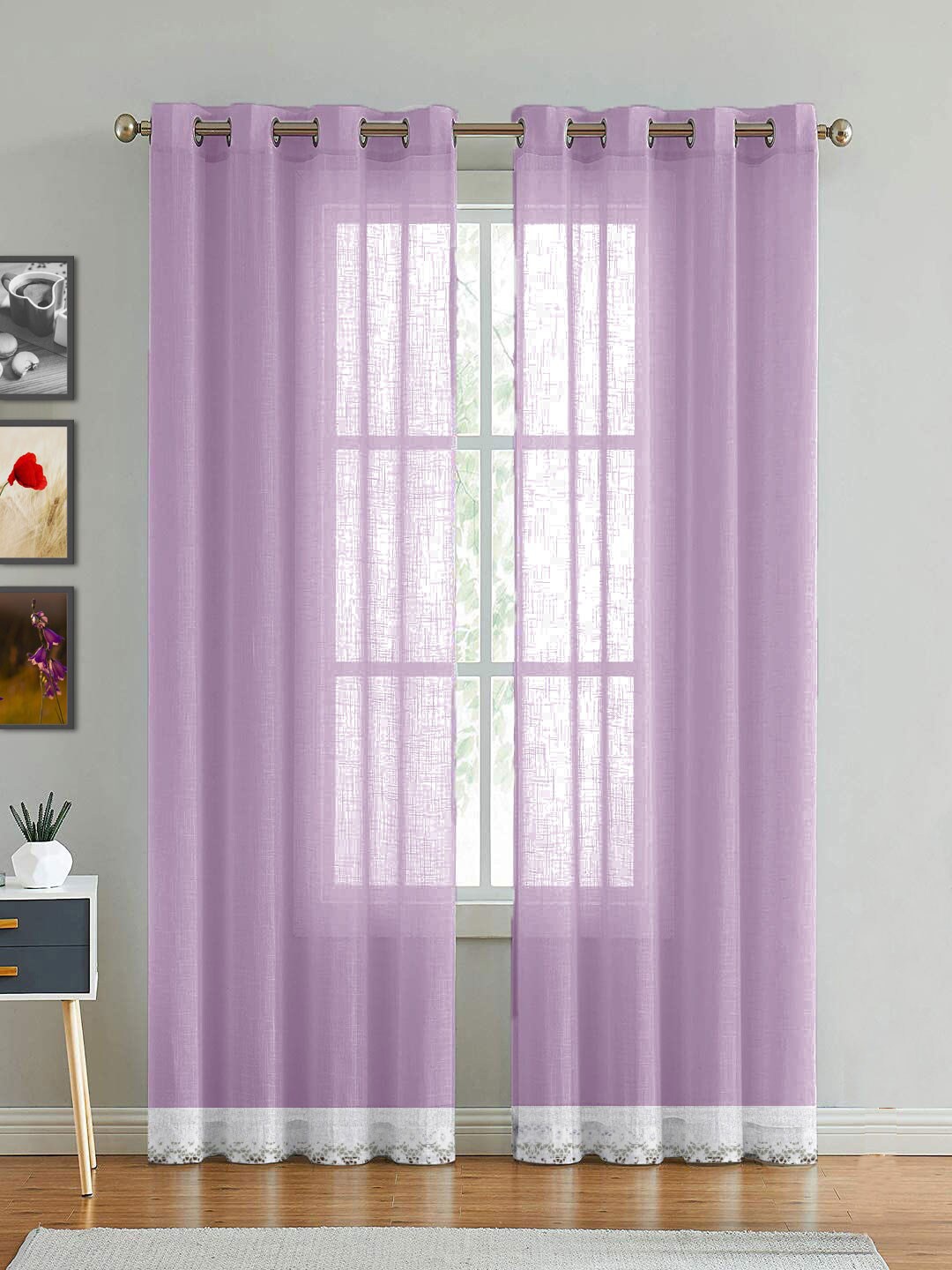 

HOMEMONDE Purple & White Sheer Door Curtain