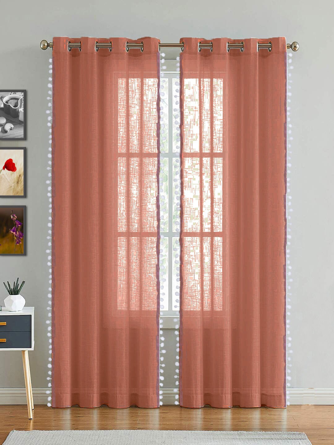 

HOMEMONDE Sheer Cotton Door Curtain, Orange