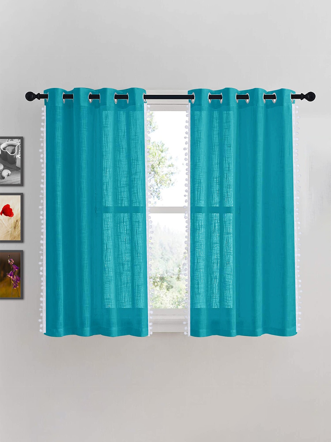 

HOMEMONDE Blue & White Sheer Window Curtain