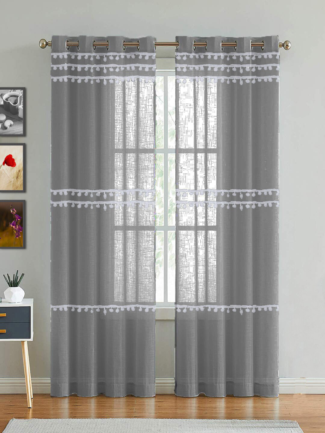 

HOMEMONDE Sheer Door Curtain, Grey