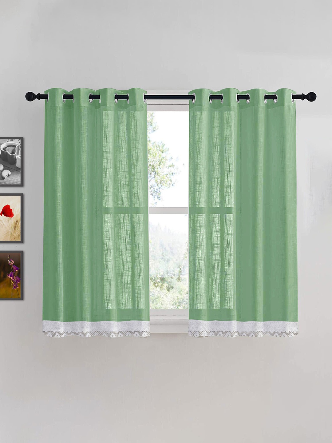 

HOMEMONDE Sheer Cotton Window Curtain, Green