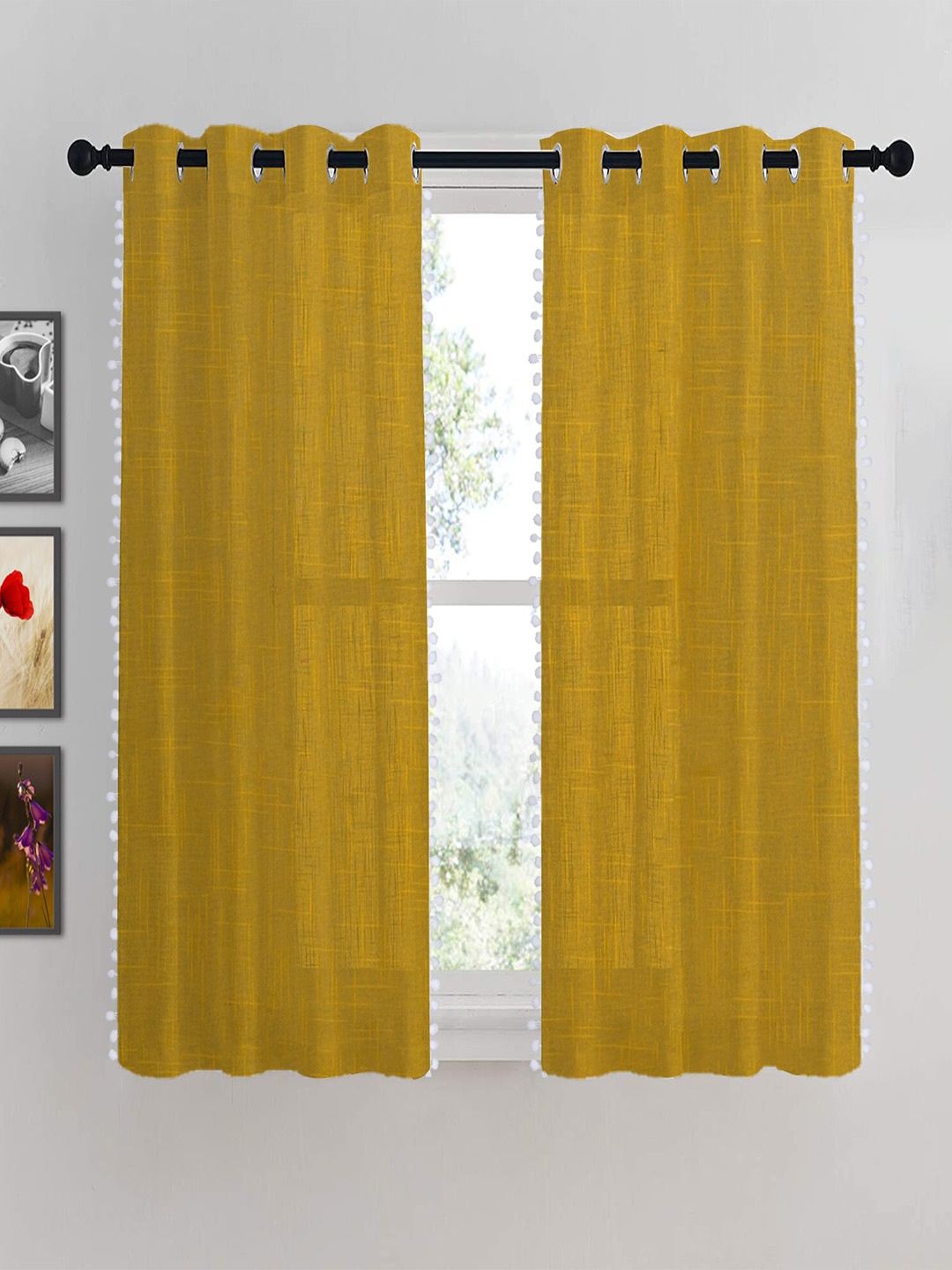 

HOMEMONDE Cotton Sheer Window Curtain, Yellow