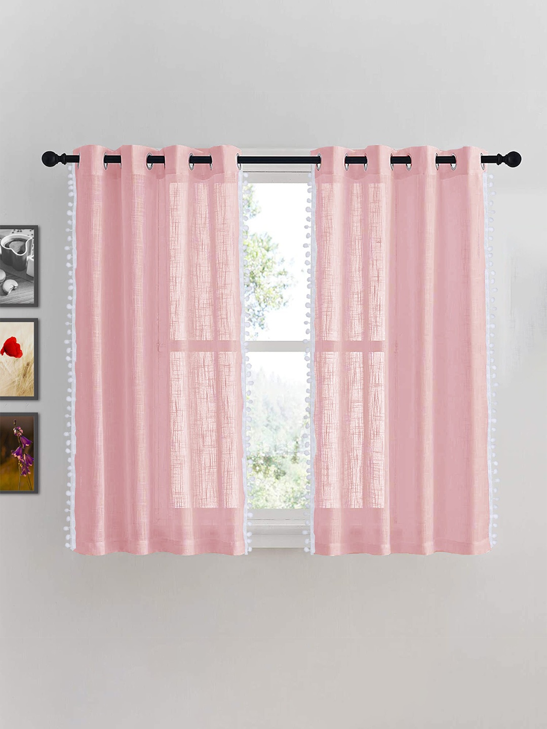 

HOMEMONDE Sheer Cotton Window Curtain, Pink