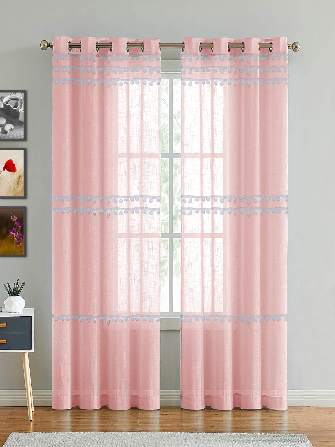 

HOMEMONDE Sheer Door Curtain, Pink