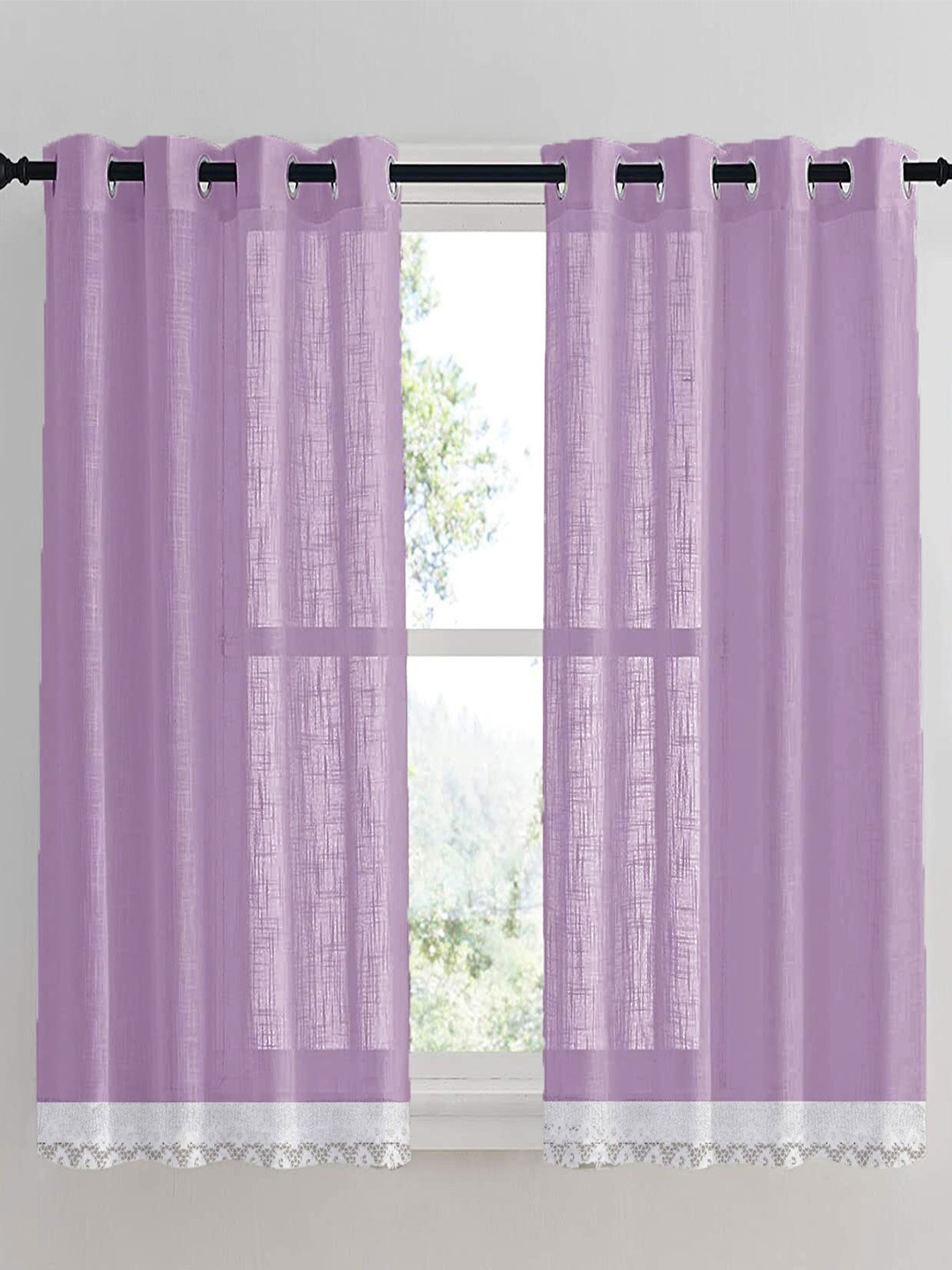 

HOMEMONDE Set of 2 Purple Solid Cotton Lace Sheer Window Curtain