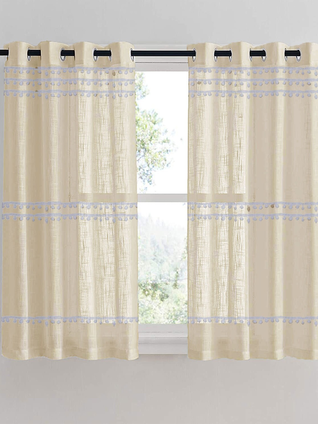 

HOMEMONDE Beige & Blue Sheer Window Curtain