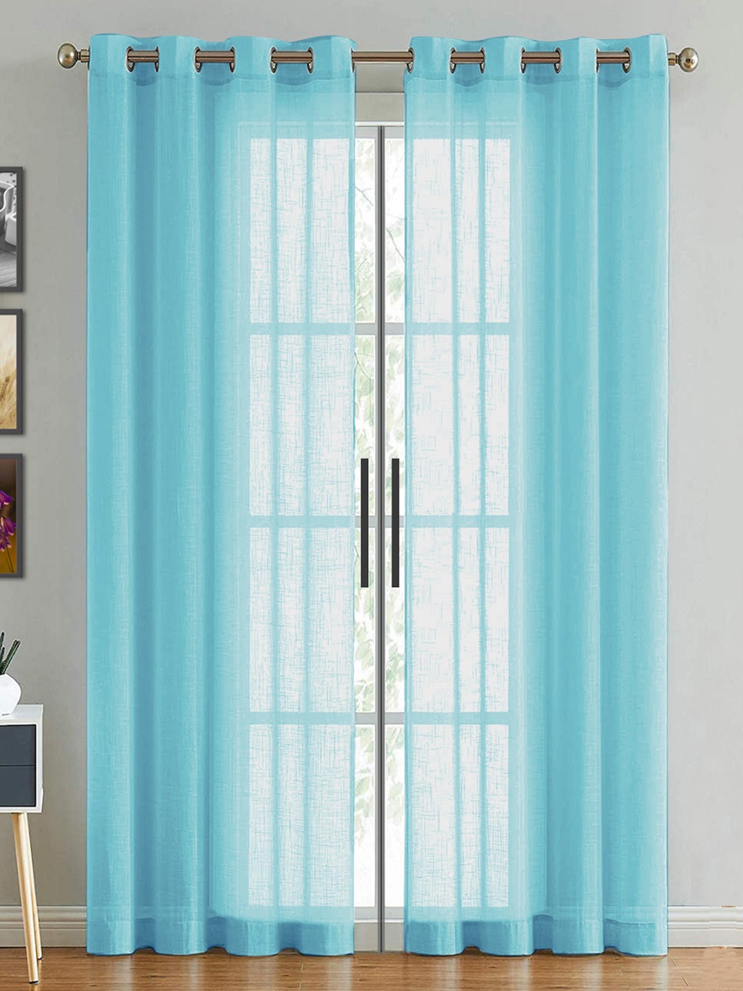 

HOMEMONDE Celeste Sheer Door Curtain, Turquoise blue