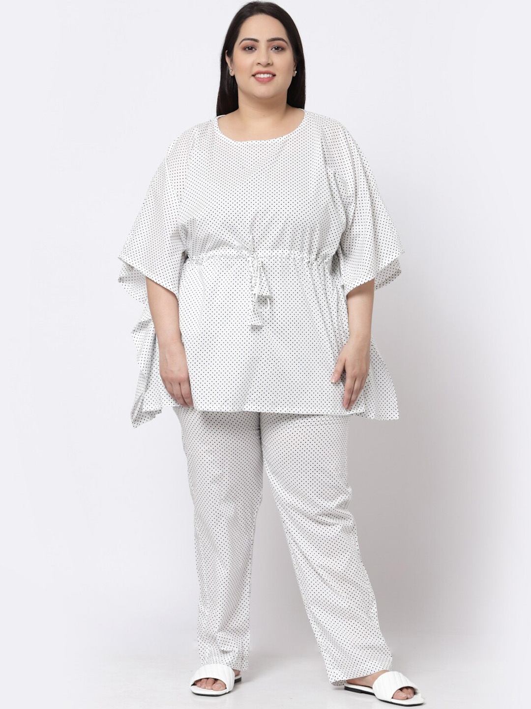

KLOTTHE Women White Printed Pure Cotton Kurti with Trousers
