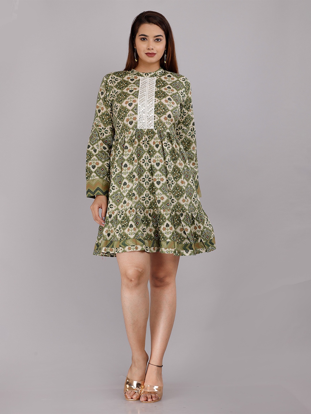 

KALINI Women Green & Brown Printed Embellished Tunic