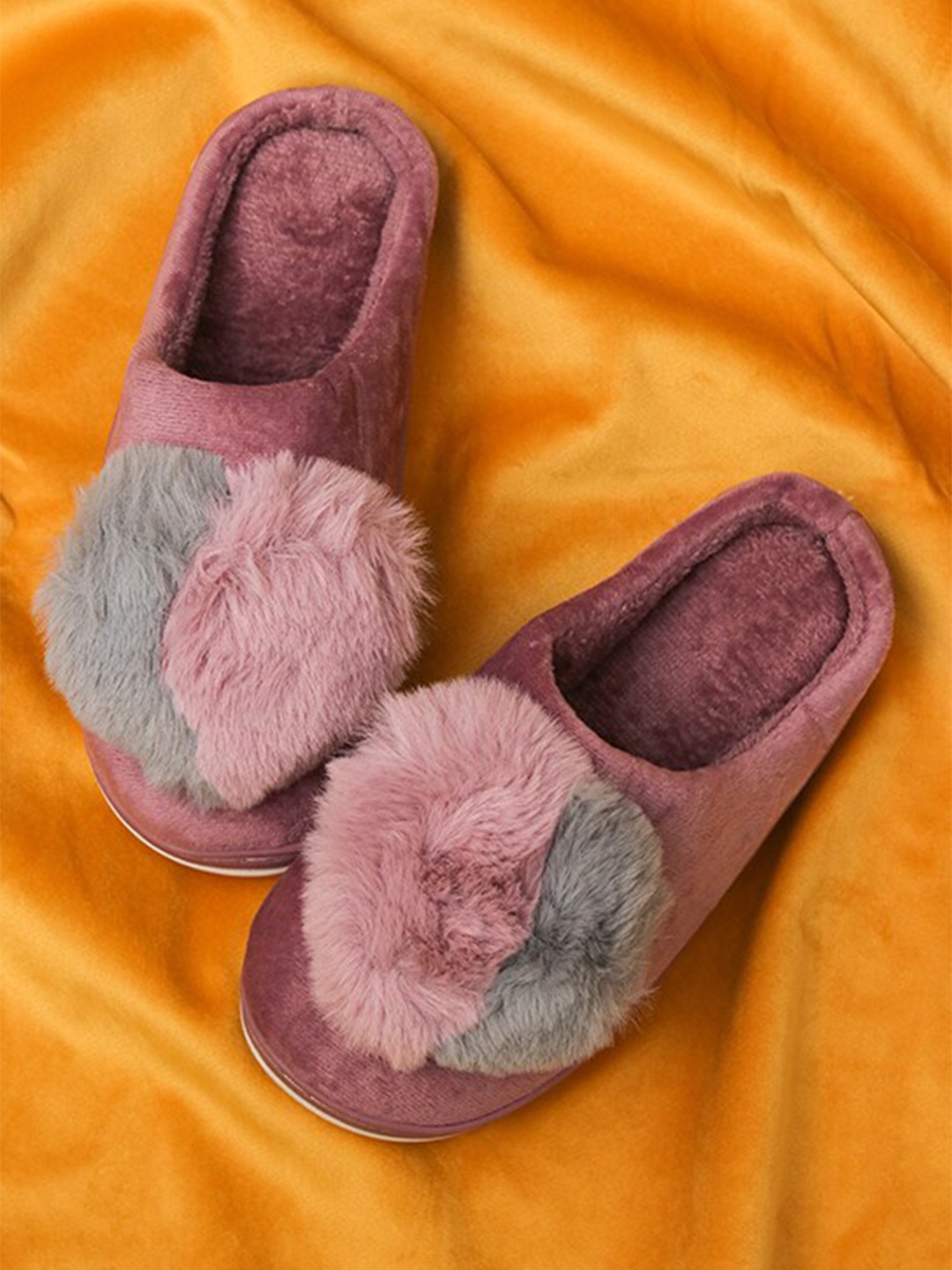 

Brauch Women Purple & Grey Self designed Room Slippers