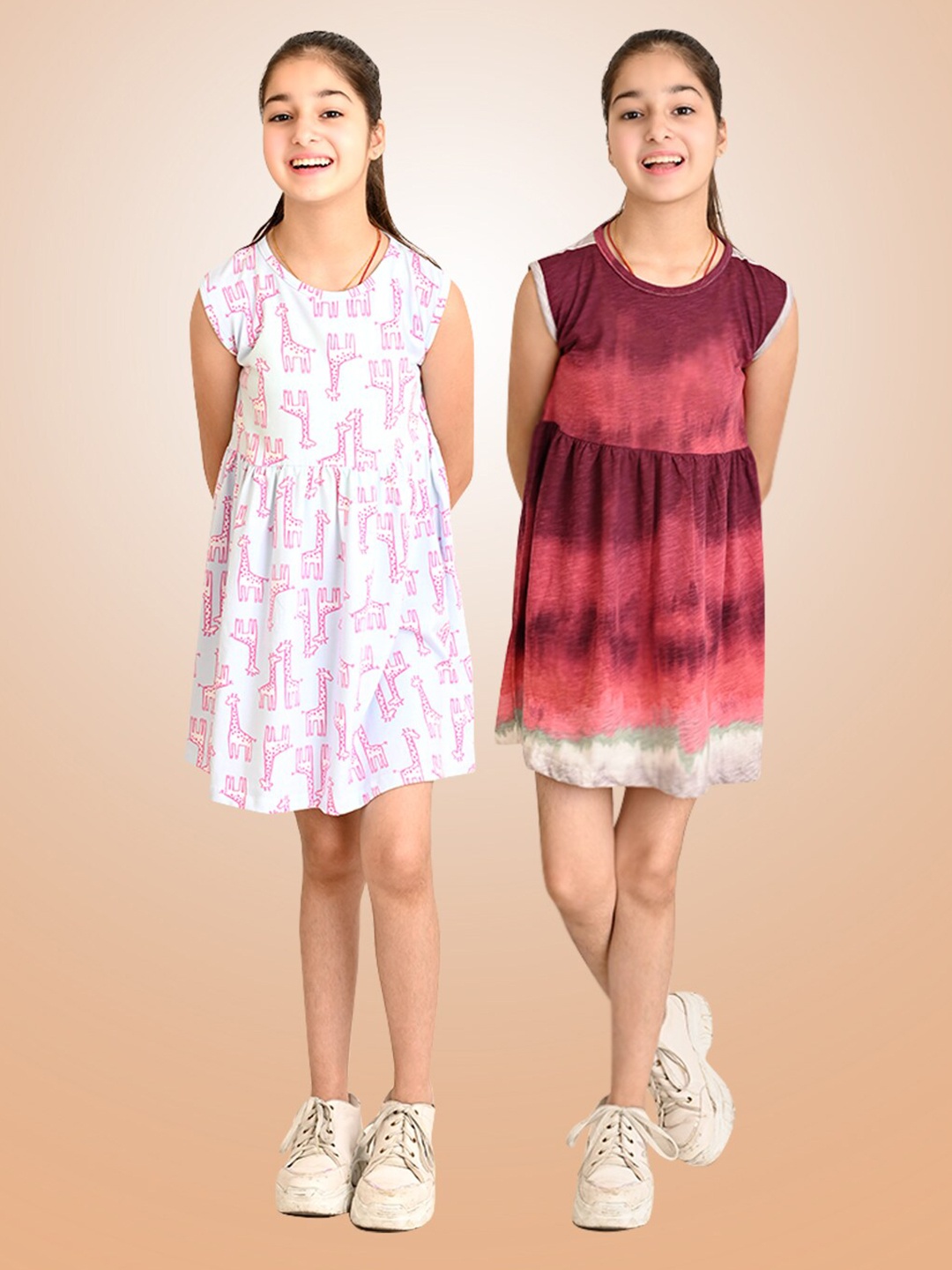 

LilPicks White & Maroon Pack of 2 Cotton Dyed Dress