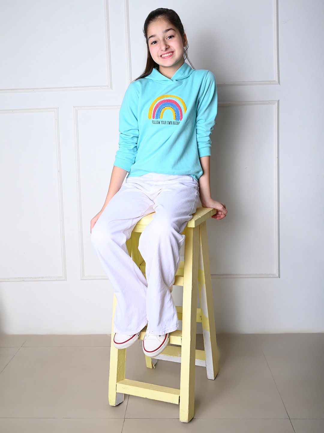 

LilPicks Girls Embellished Hooded Sweatshirt, Turquoise blue