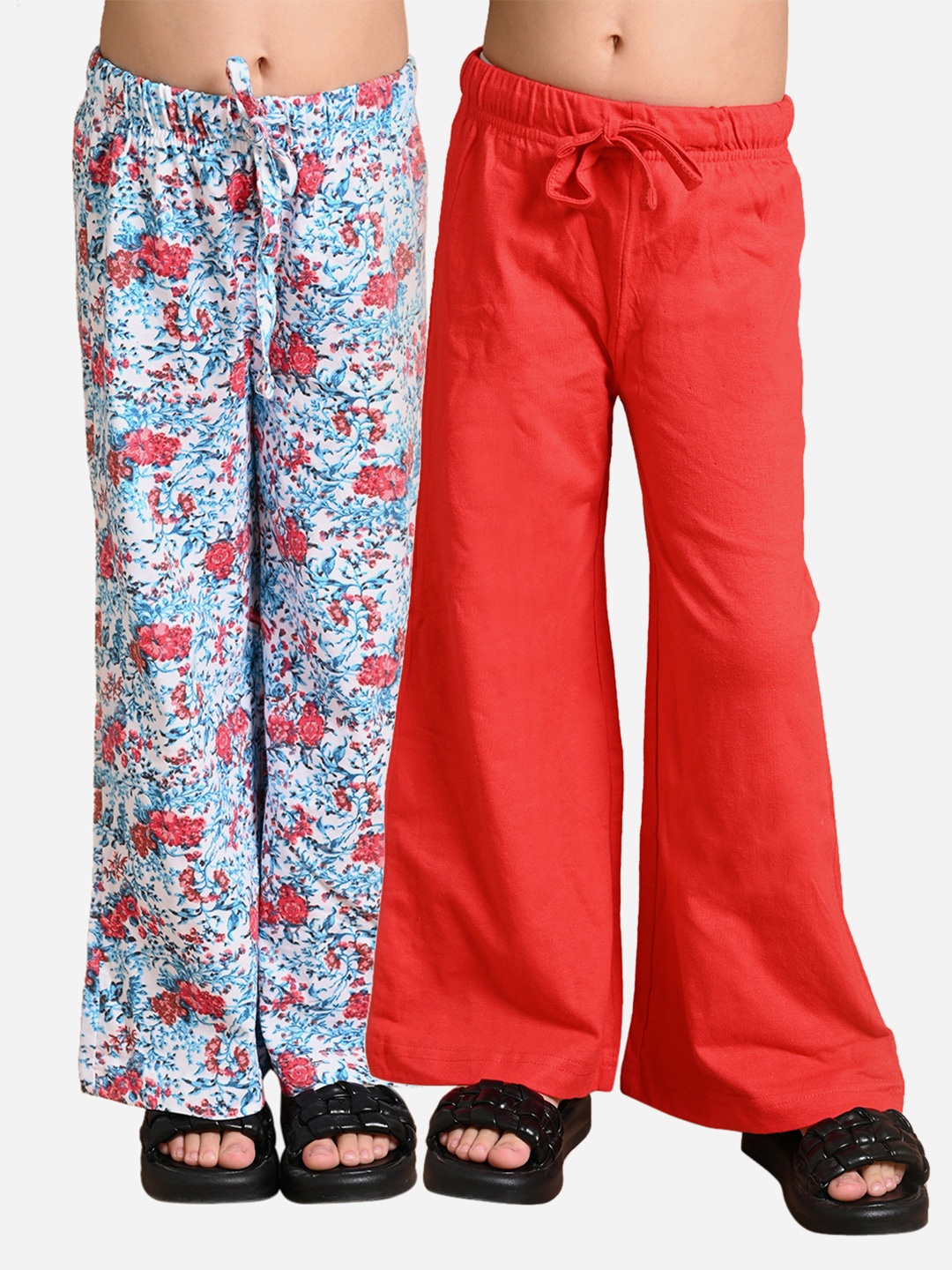 

LilPicks Girls Pack Of 2 Printed Flared Lounge Pants, Blue