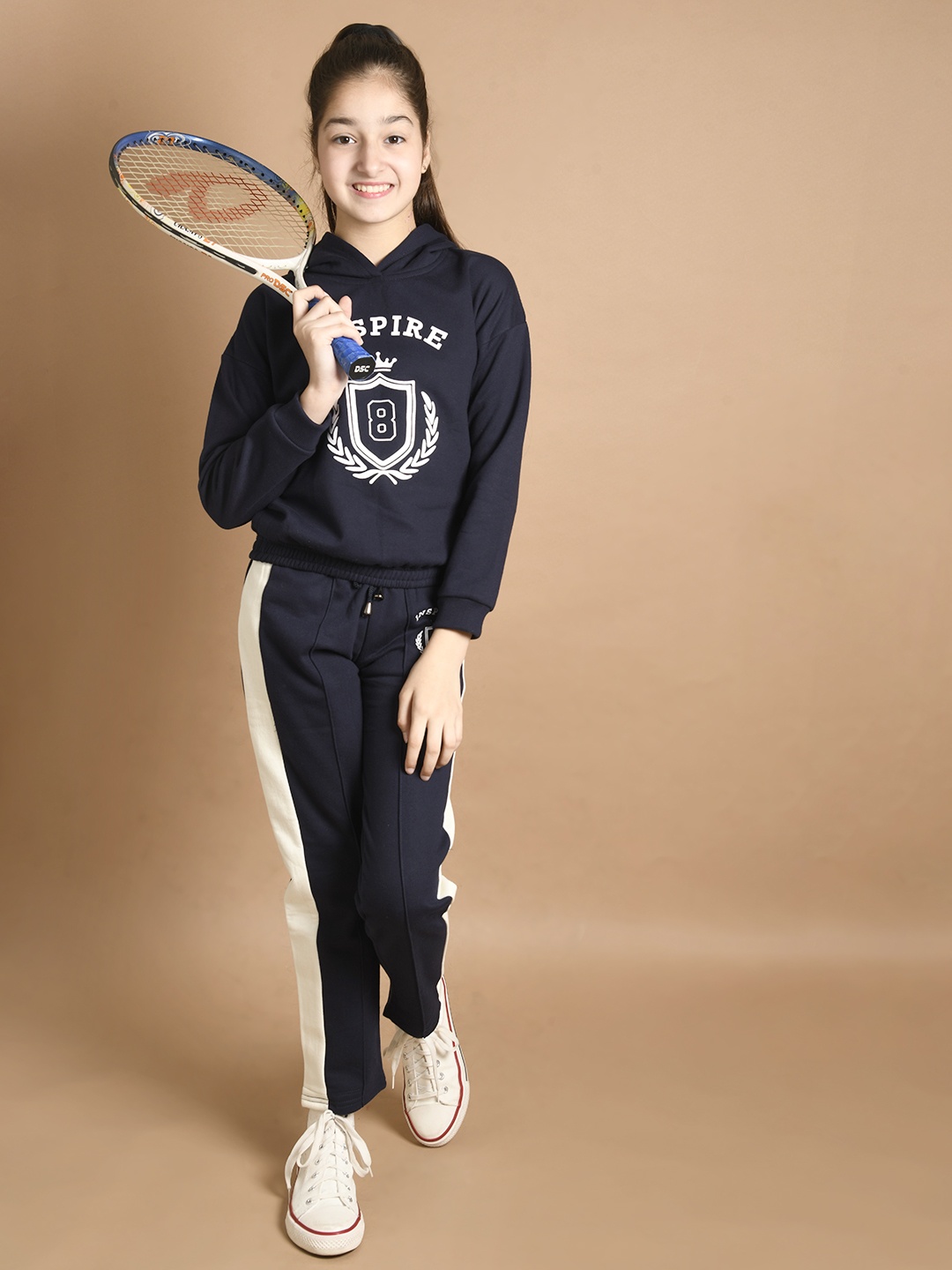 

LilPicks Girls Printed Sweatshirt with Trouser, Navy blue