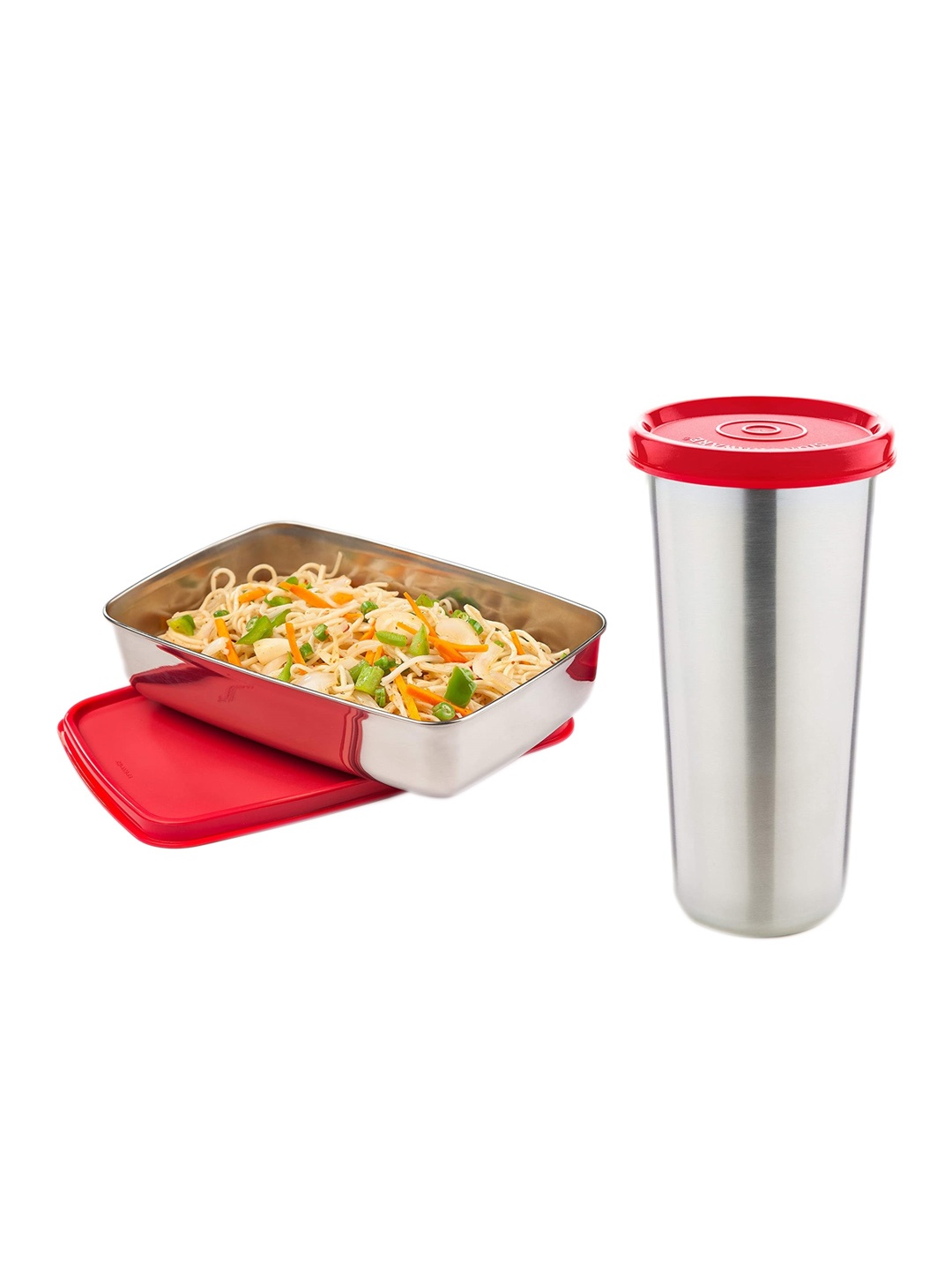 

SignoraWare Solid Food Container With Tumbler 450 ML, Red