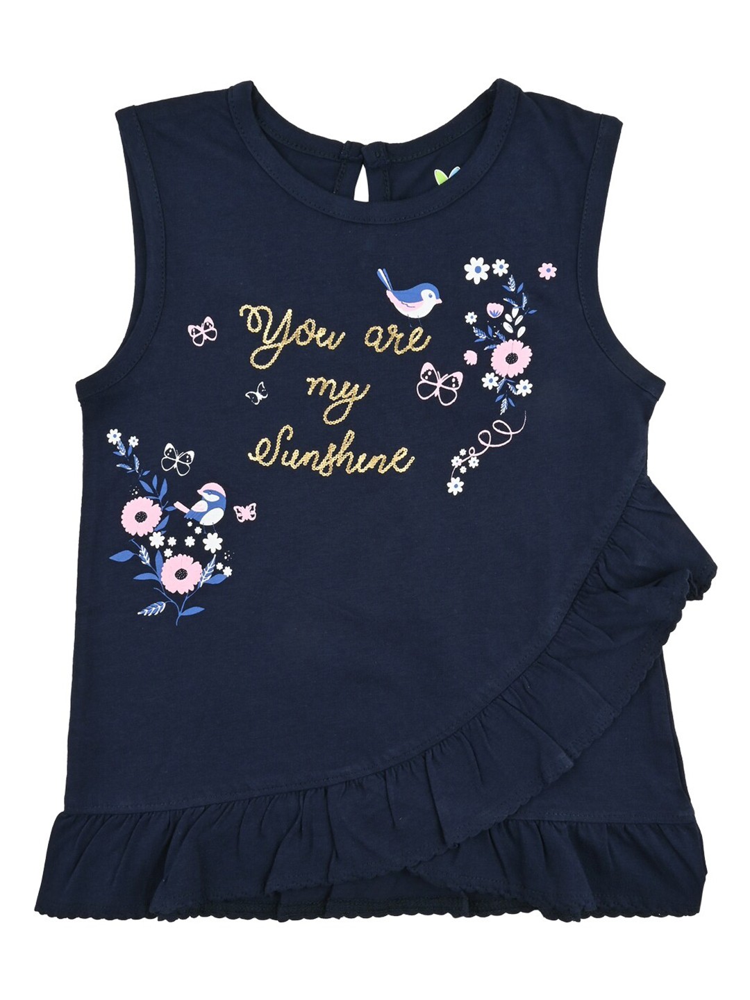 

Nuluv Girls Cotton Floral Layered A-Line Dress, Navy blue