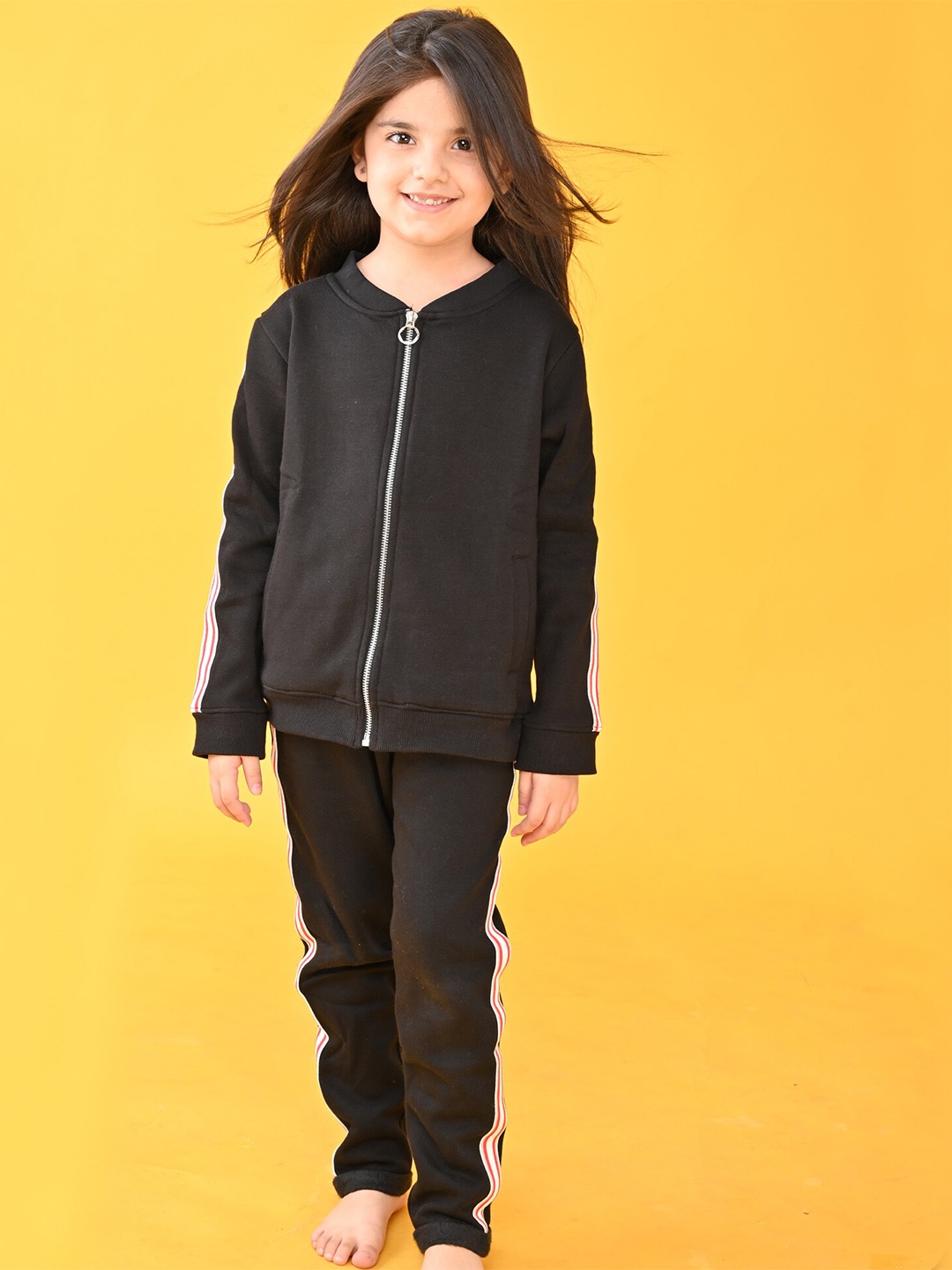 

Anthrilo Girls Black Fleece Zip Up Fleece Sweatshirt & Jogger Set