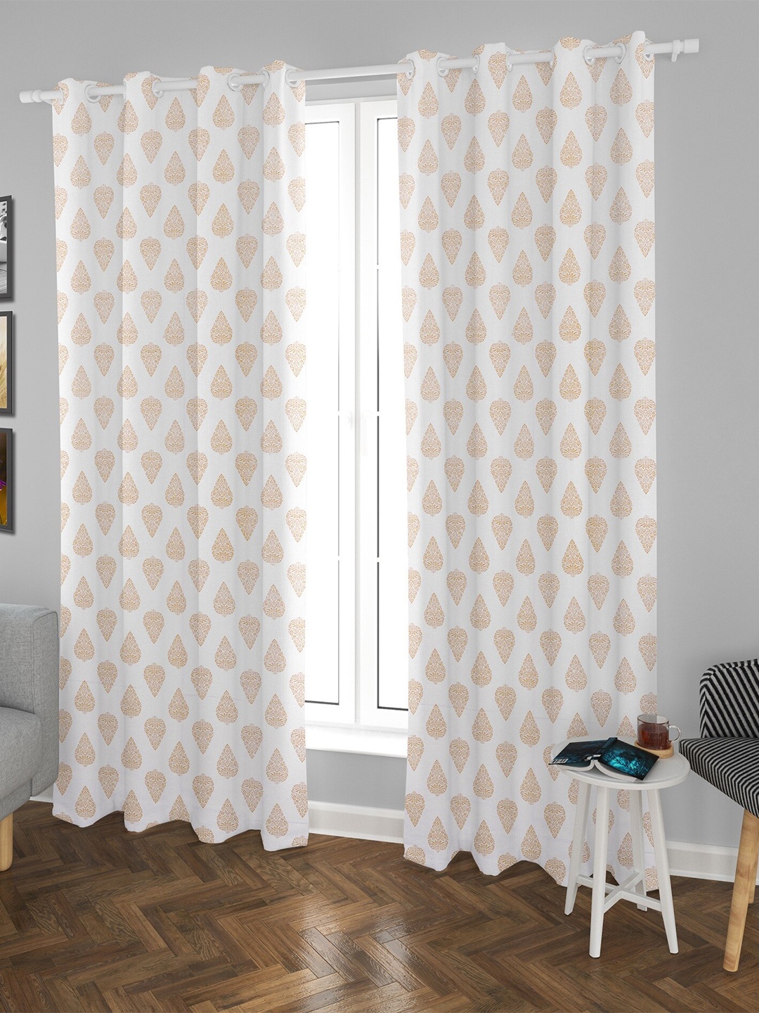 

HOMEMONDE Floral Door Curtain, White