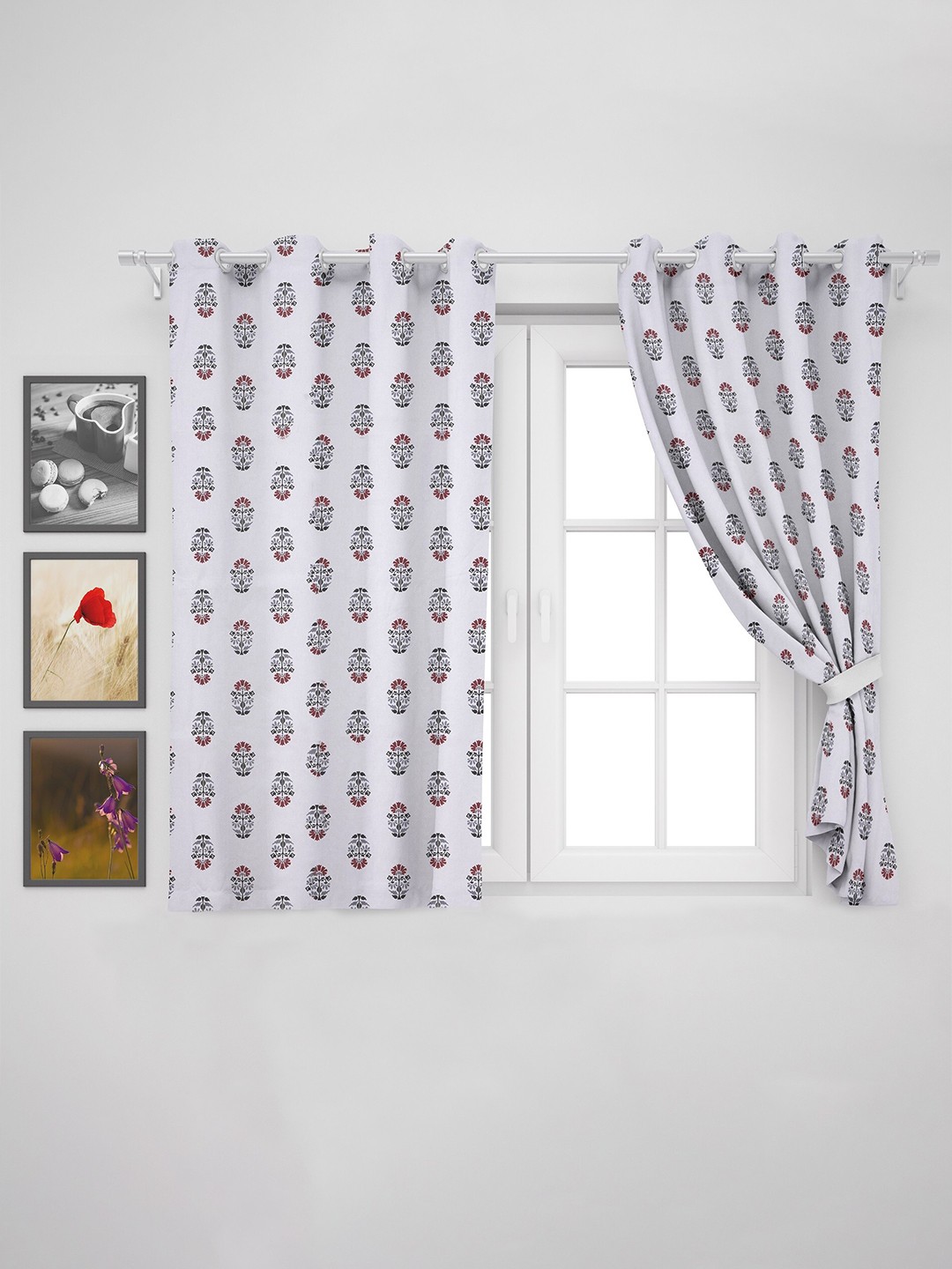 

HOMEMONDE Cotton Floral Window Curtain, White