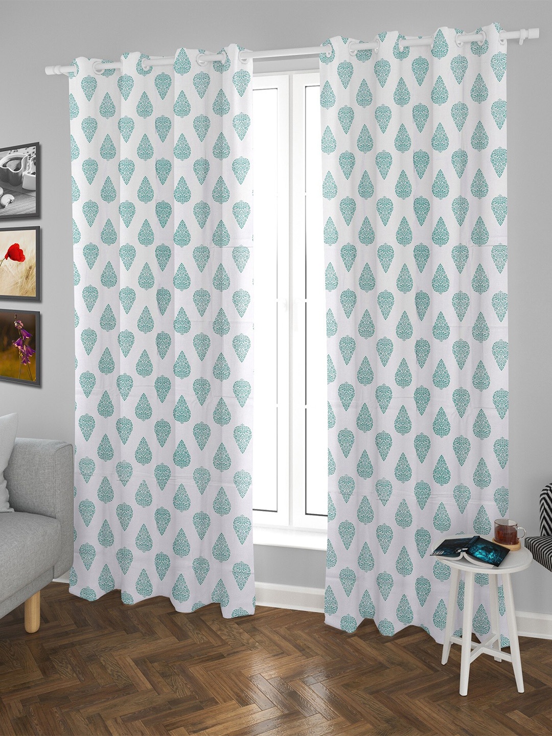 

HOMEMONDE Floral Door Curtain, White