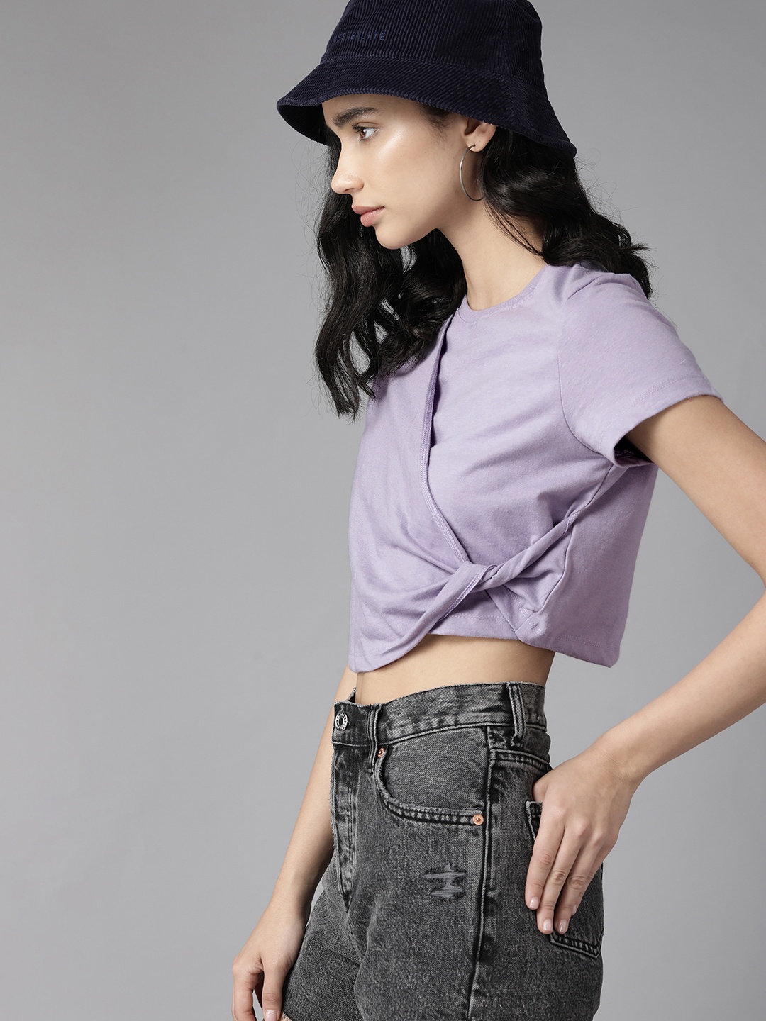 

The Roadster Lifestyle Co. Solid Twisted Crop Top, Lavender