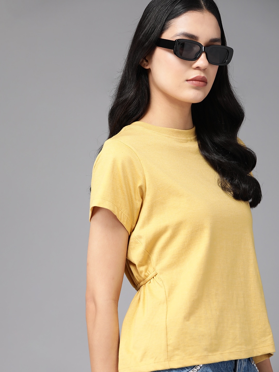 

The Roadster Lifestyle Co. Cinched Waist Top with Gathered Detail, Yellow