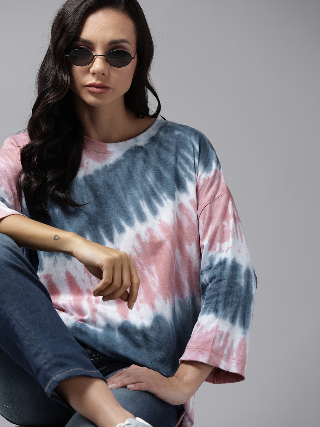 

The Roadster Lifestyle Co. Tie and Dye High Neck Oversized Longline T-shirt, Blue
