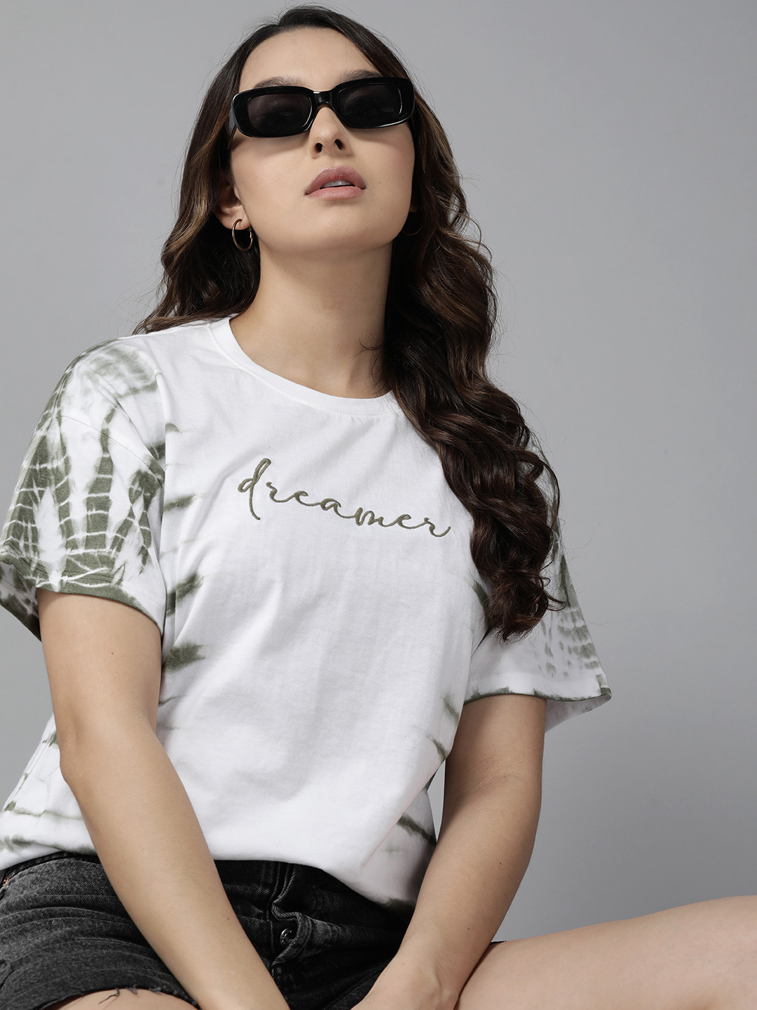 

The Roadster Lifestyle Co. Tie-&-Dye Dyed Drop-Shoulder Sleeves T-shirt, White