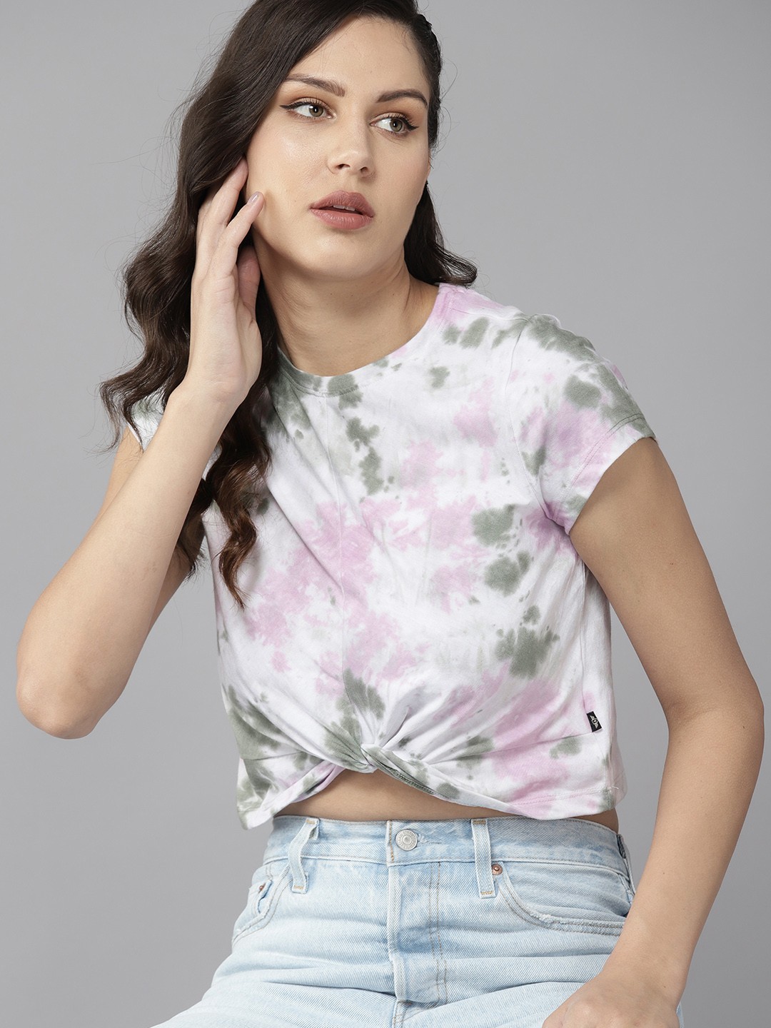 

The Roadster Lifestyle Co. Tie & Dye Twisted Detail Crop T-shirt, White