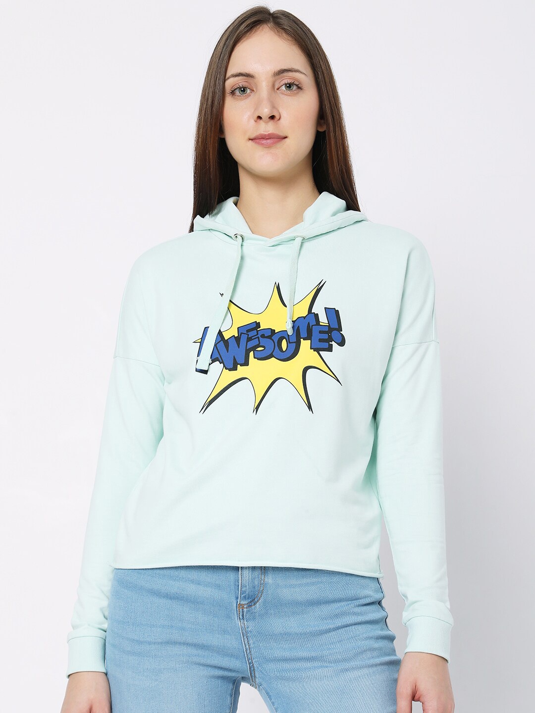 

Vero Moda Women Blue Printed Hooded Sweatshirt