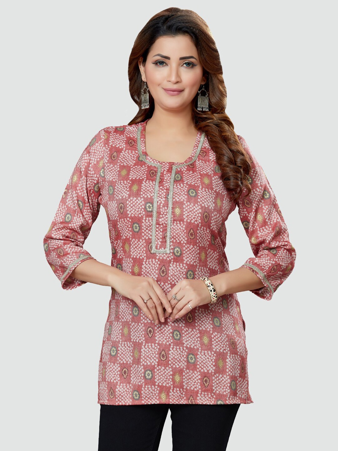 

Saree Swarg Geometric Printed Kurti, Coral