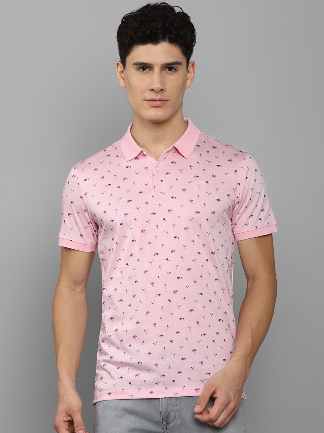

Allen Solly Men Floral Printed Polo Collar Cotton T-shirt, Pink