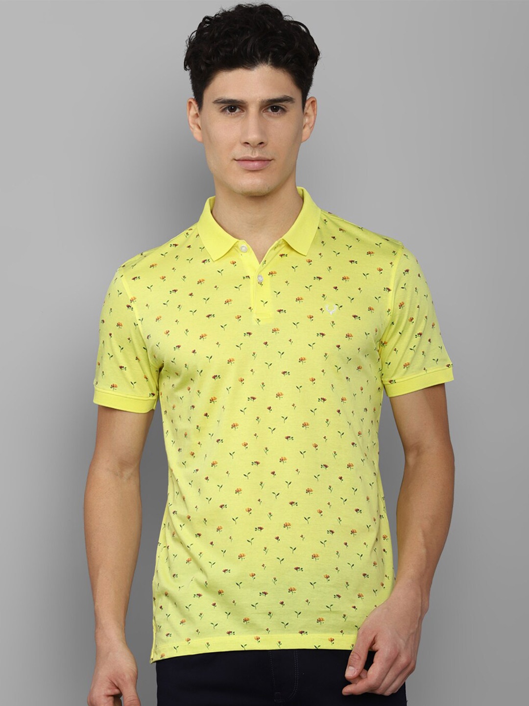 

Allen Solly Men Floral Printed Polo Collar Cotton T-shirt, Yellow
