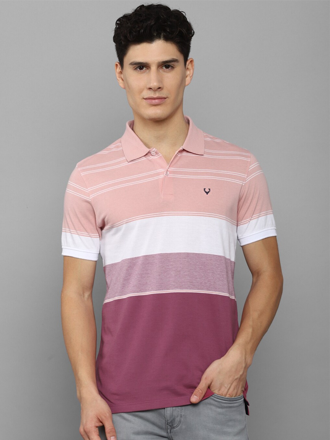 

Allen Solly Men Colourblocked Polo Collar Cotton T-shirt, Pink
