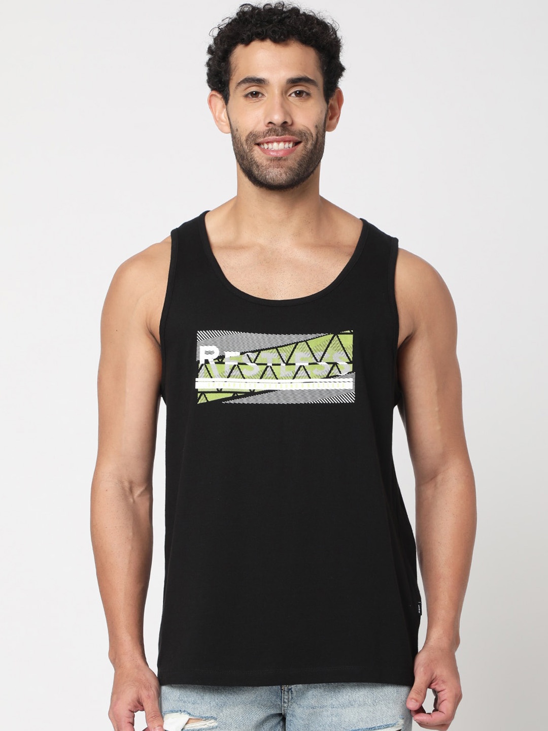 

SPYKAR Men Printed Cotton Innerwear Sleeveless Vests, Black