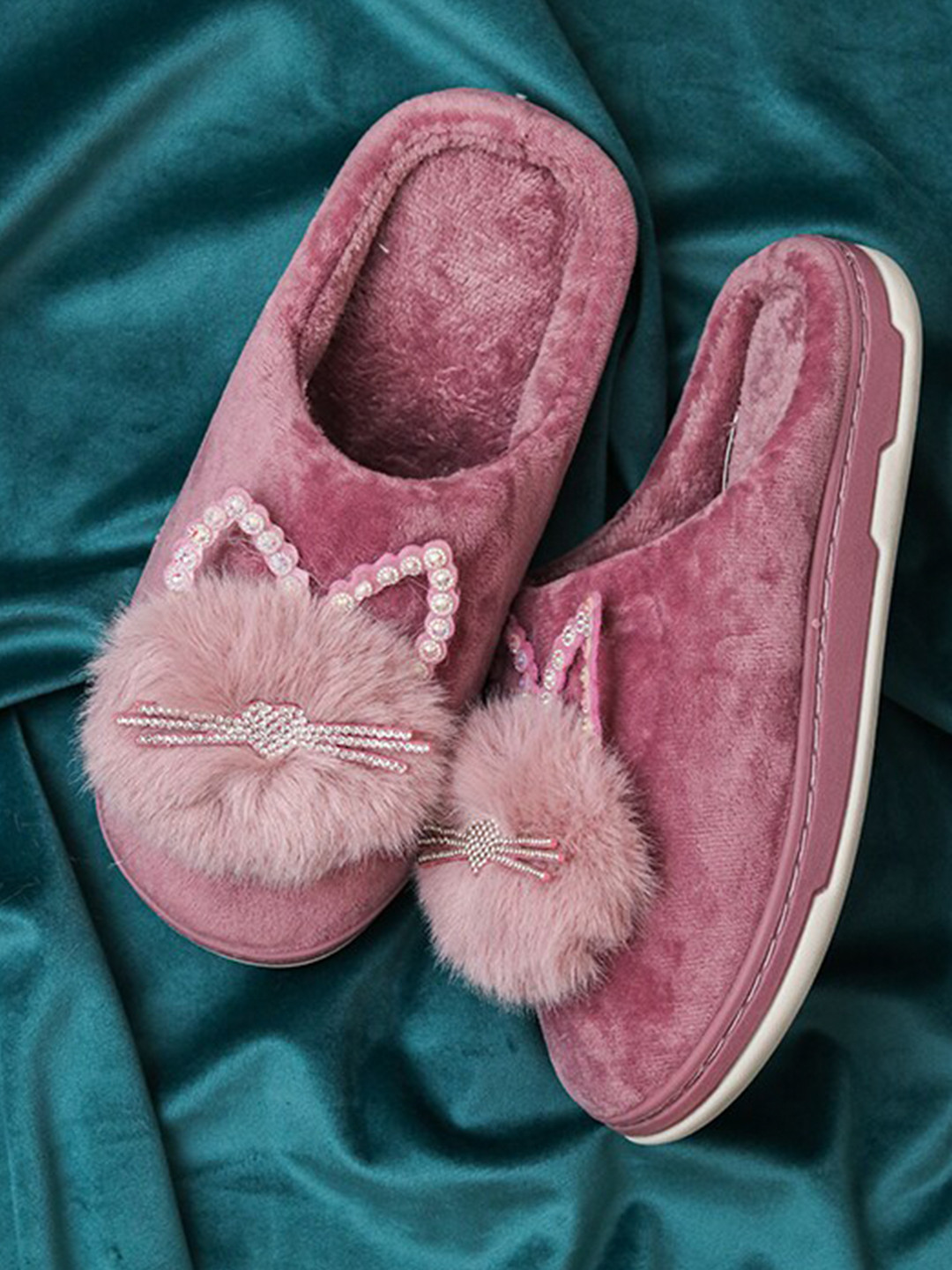 

Brauch Women Purple Heart Glitter Kitty Winter Room Slippers