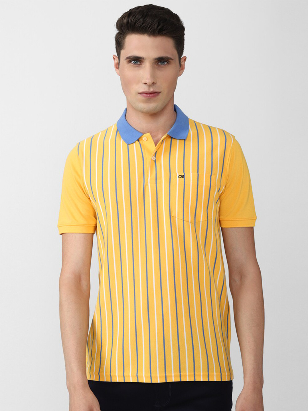 

Peter England Casuals Men Striped Polo Collar T-shirt, Yellow