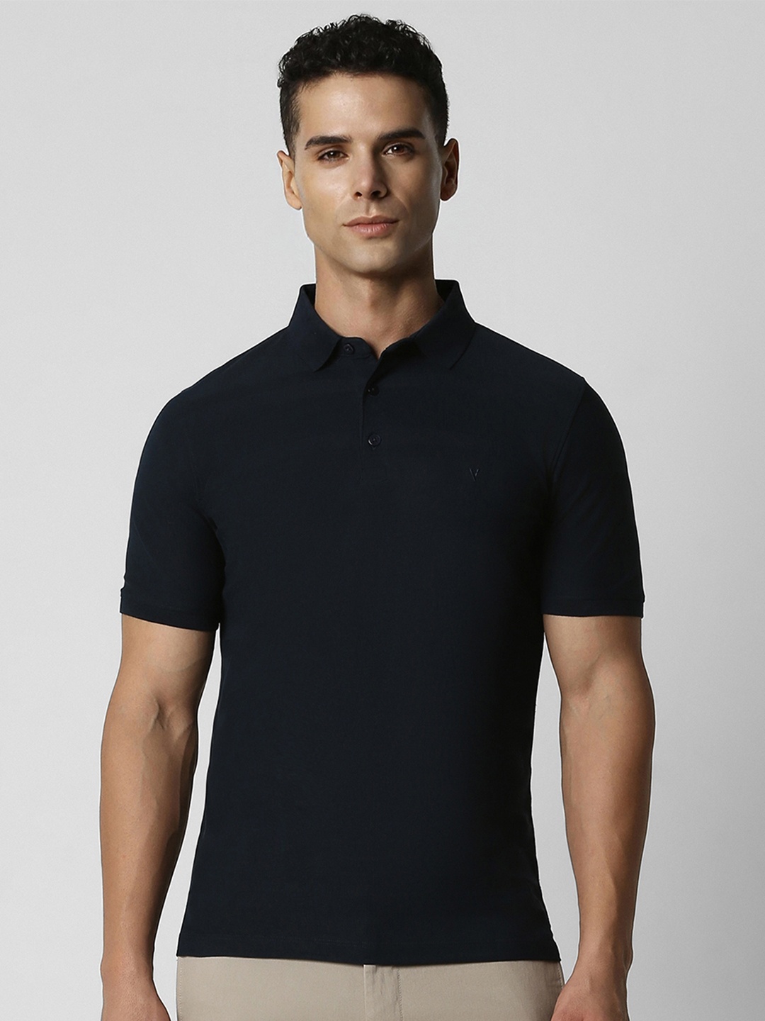 

V Dot Men Polo Collar Slim Fit T-shirt, Navy blue