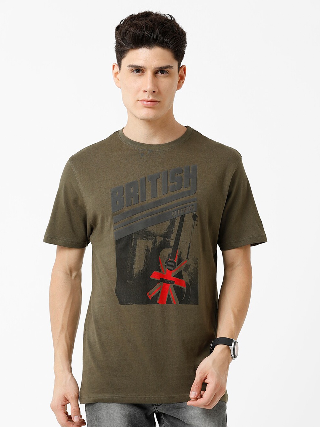

CROYDON UK Men Printed T-shirt, Olive