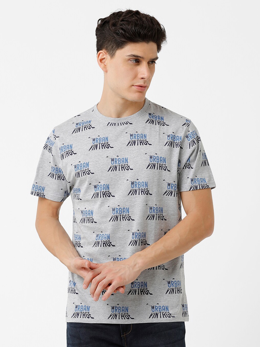 

CROYDON UK Men Typography Printed T-shirt, Grey melange