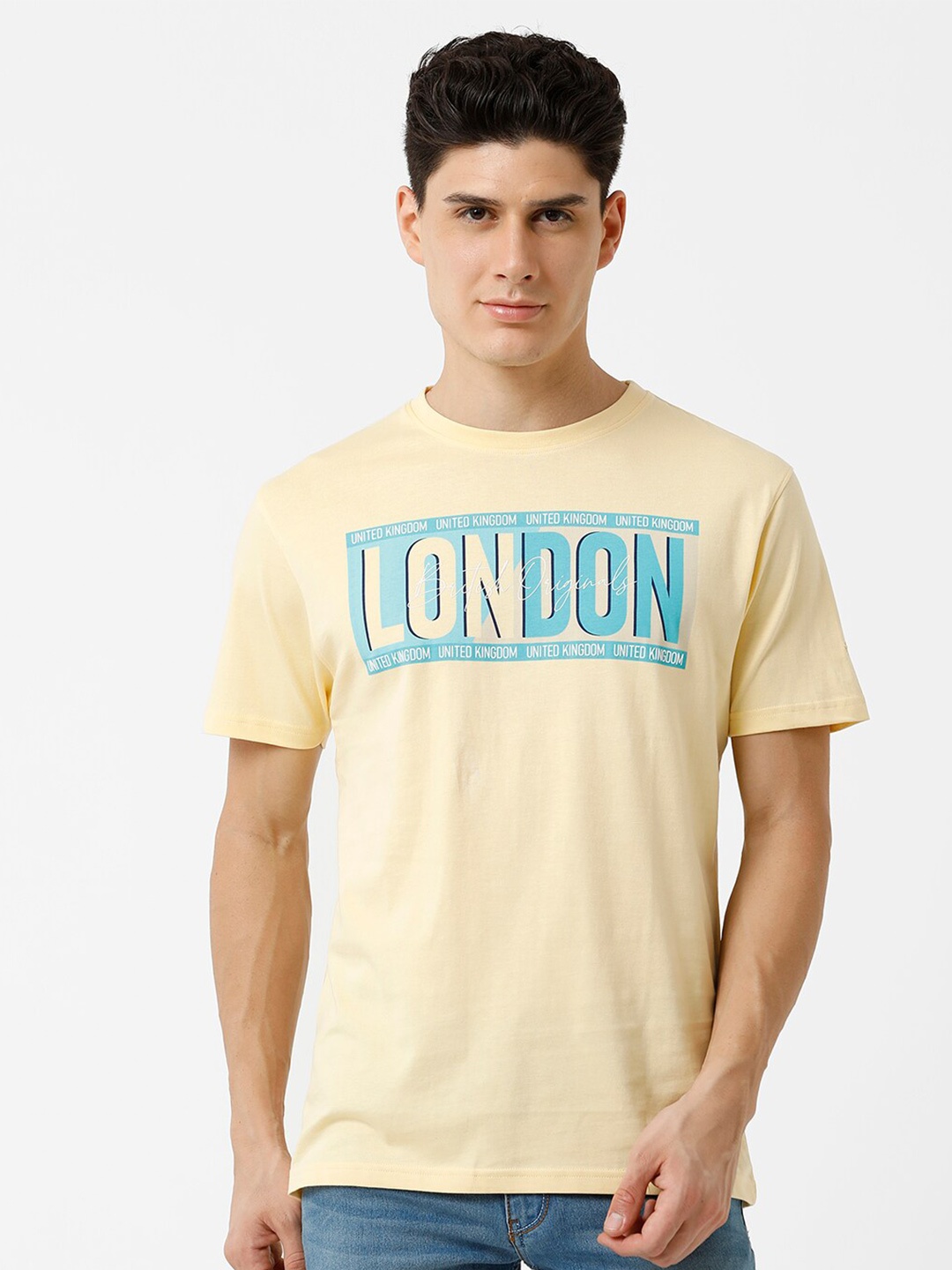 

CROYDON UK Men Typography Printed T-shirt, Yellow