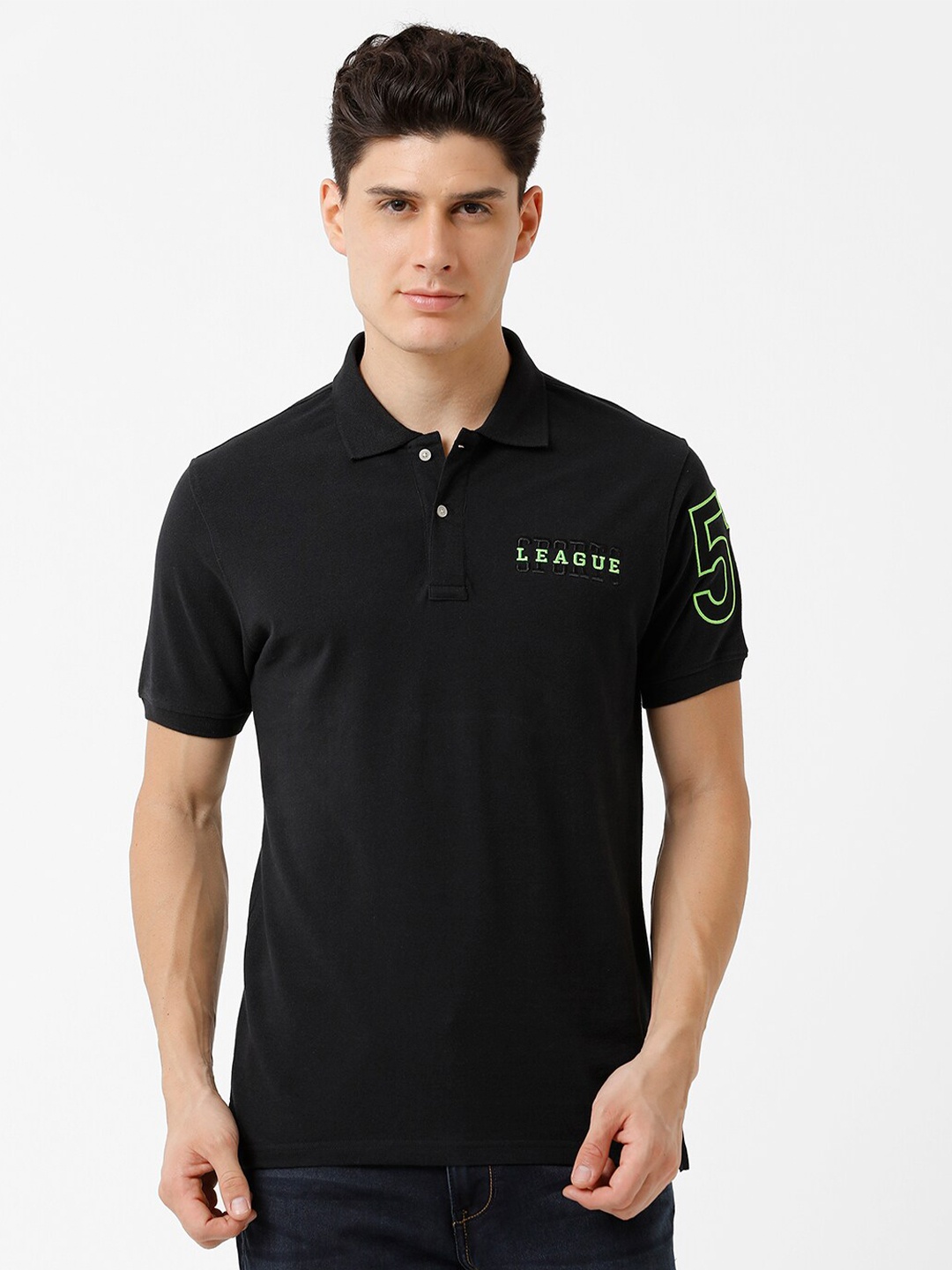 

CROYDON UK Men Polo Collar T-shirt, Black