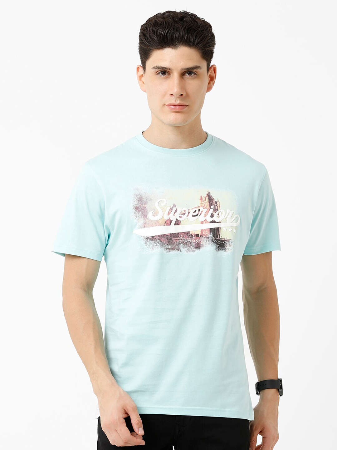 

CROYDON UK Men Typography Printed T-shirt, Sea green