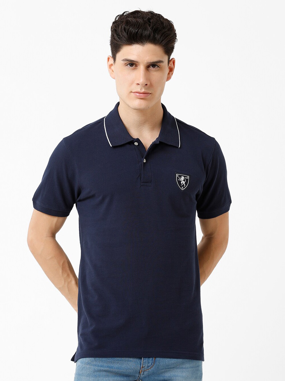 

CROYDON UK Men Polo Collar T-shirt, Navy blue