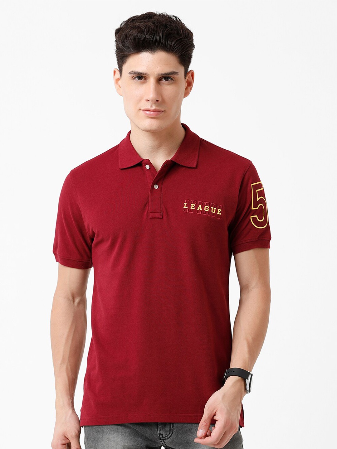 

CROYDON UK Men Polo Collar T-shirt, Burgundy