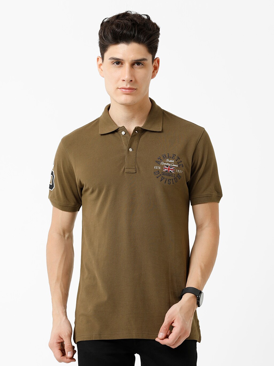 

CROYDON UK Men Polo Collar T-shirt, Olive