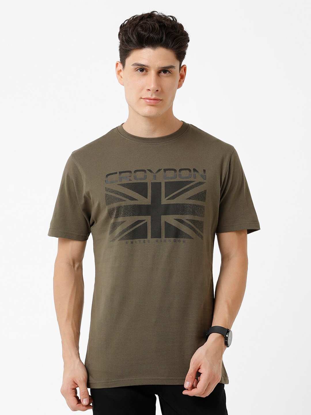 

CROYDON UK Men Printed T-shirt, Olive