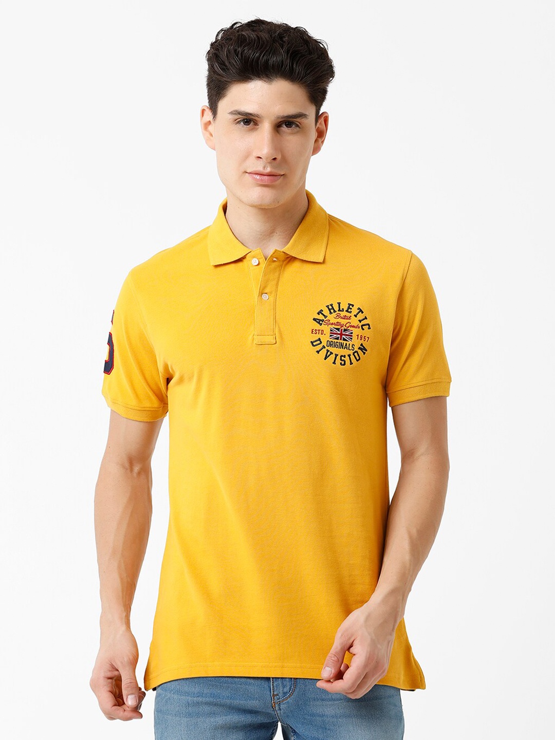 

CROYDON UK Men Typography Polo Collar T-shirt, Mustard